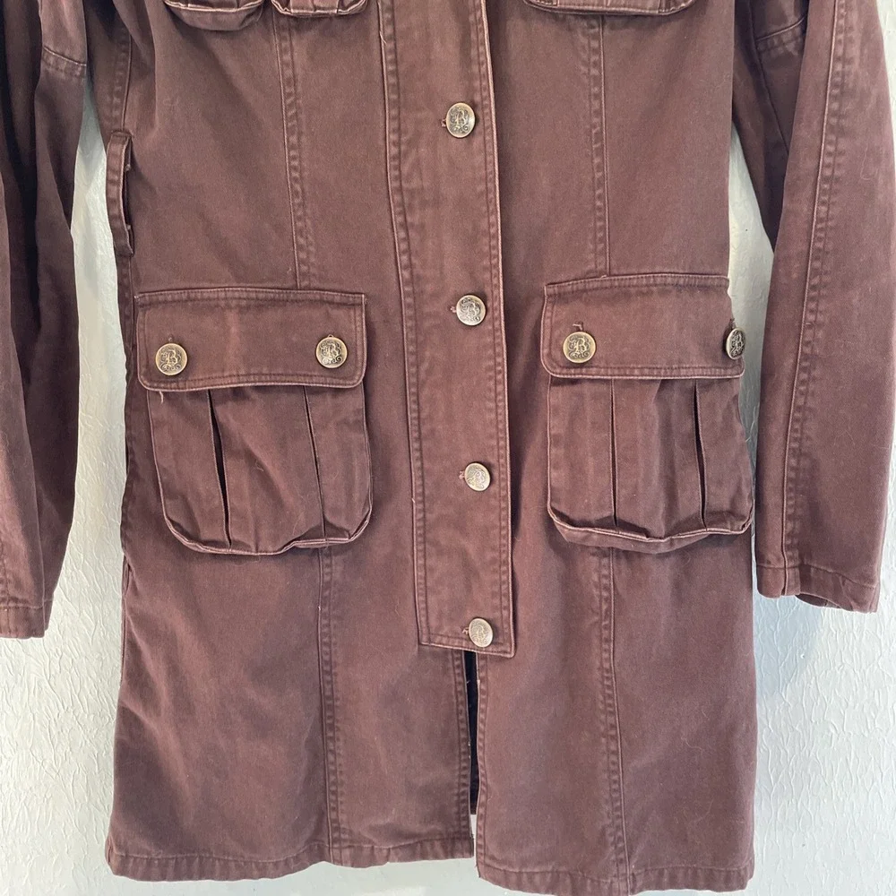 BB Dakota Utility Cargo Trench Jacket Coat Full Zip Brown M Y2K aso Bella‎ swan - Picture 4 of 11
